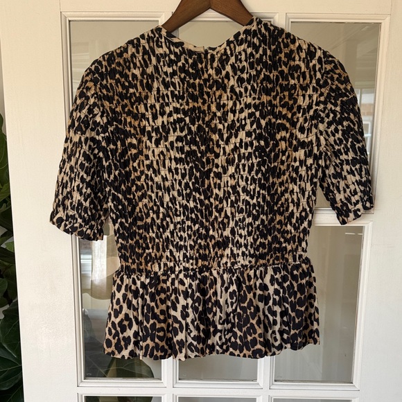 Ganni size 38 Leopard Print Peplum Top - Beige & Black - Picture 3 of 3